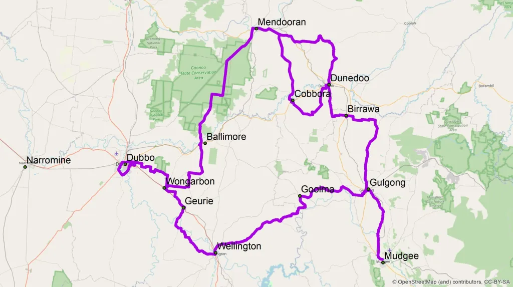 Map of the Central West Bicycle Trail.
