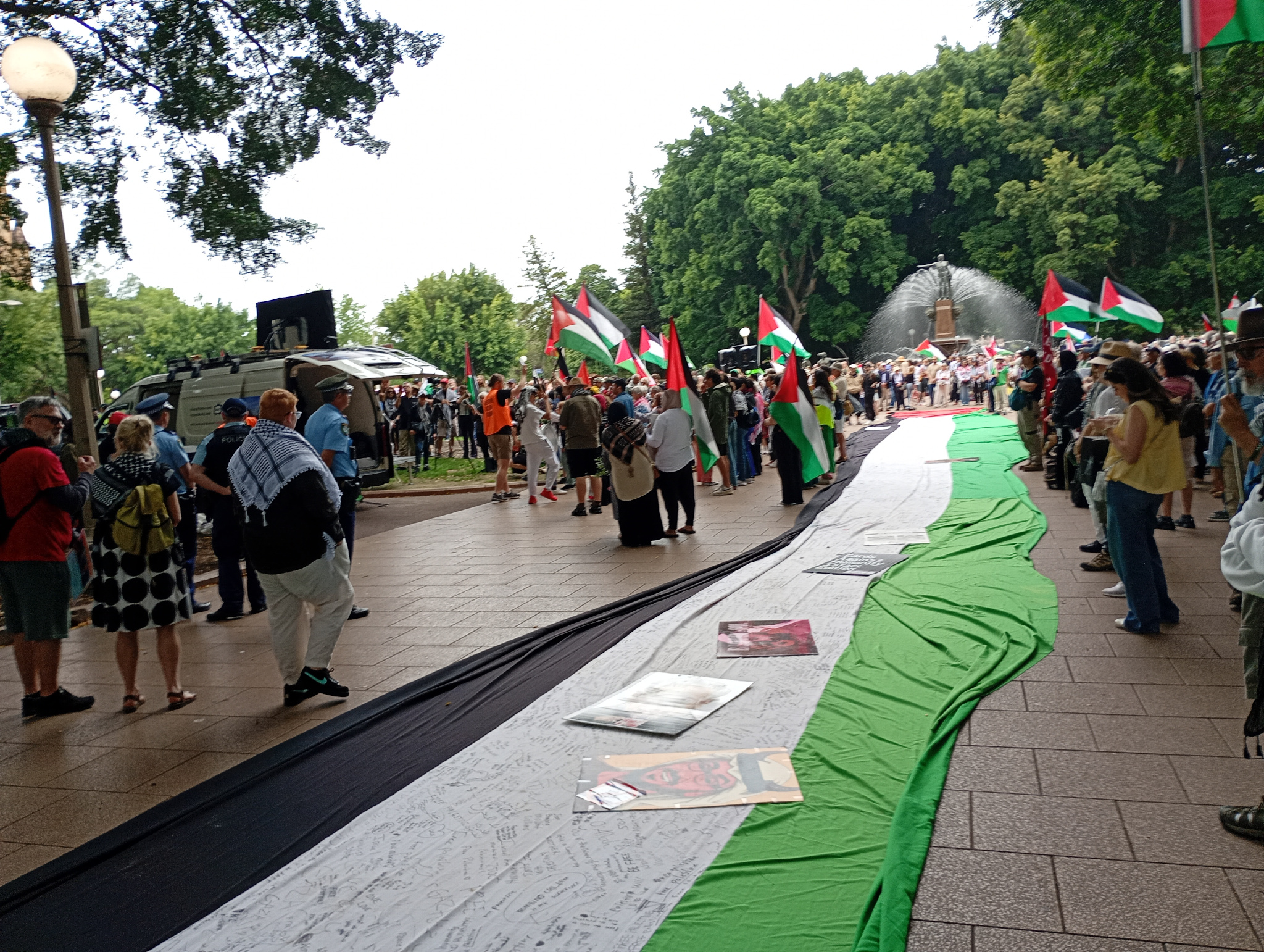 People assembling in Sydney for today's demo in support of the Palestinians.